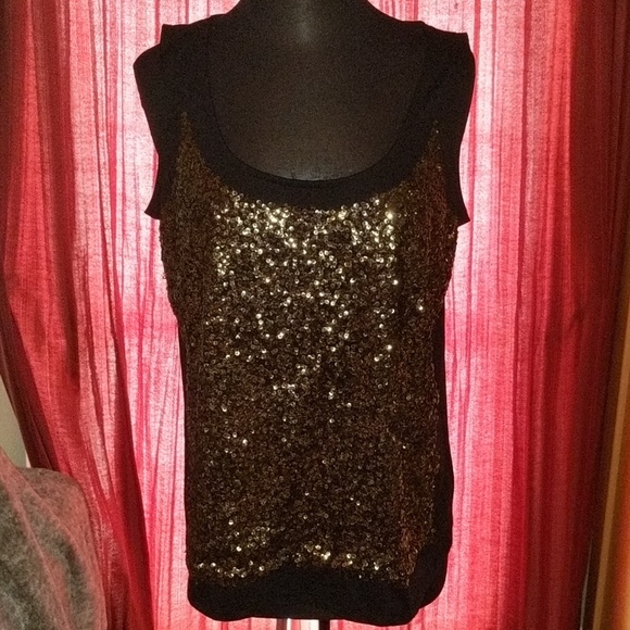 Talbots Tops - Talbots 1X Black with Gold Sequin Tank Top